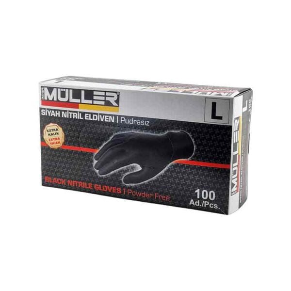 Müller Siyah Nitril Eldiven Pudrasız (100'lü) - L
